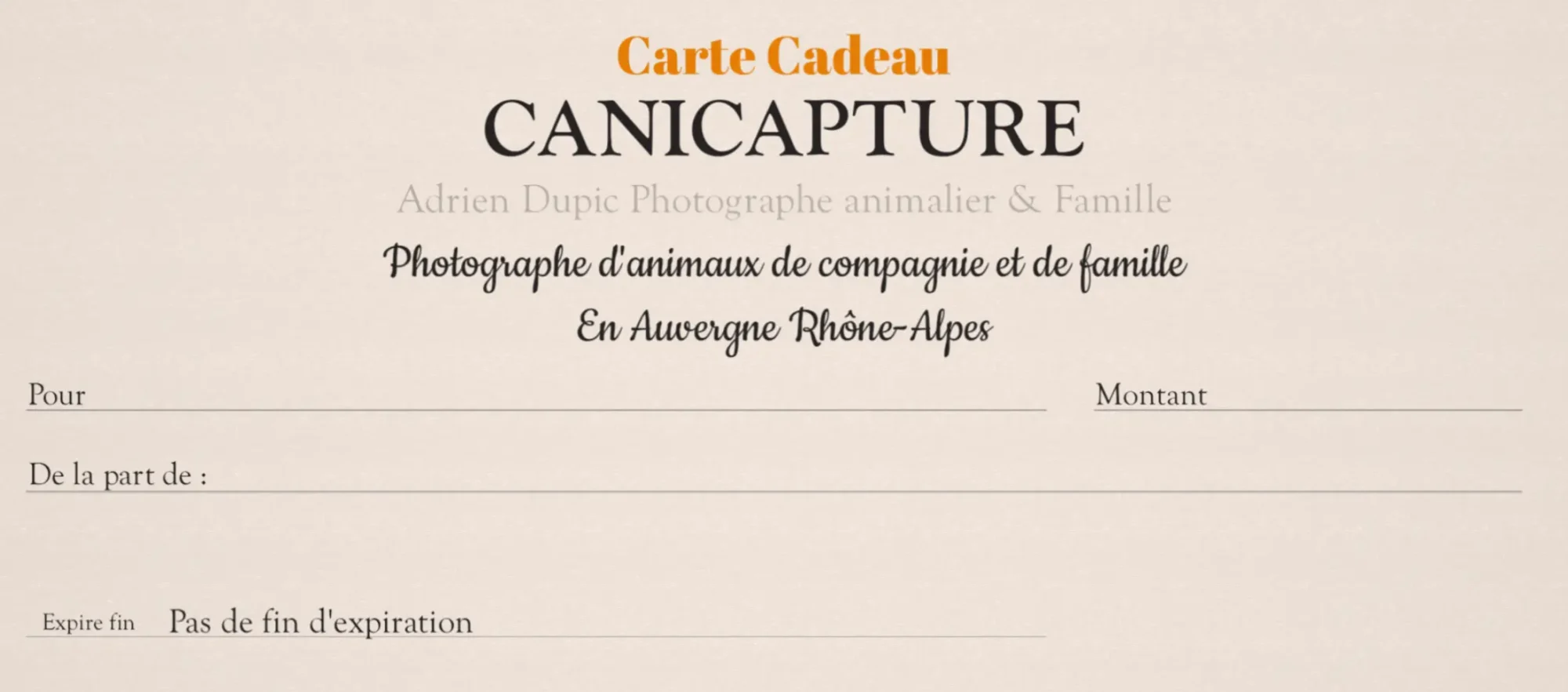 Carte cadeau Canicapture pour offrir une séance photo animalière ou de famille en Auvergne